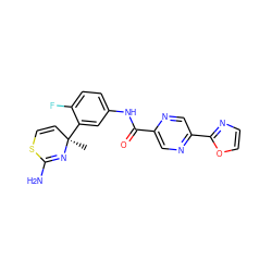 C[C@@]1(c2cc(NC(=O)c3cnc(-c4ncco4)cn3)ccc2F)C=CSC(N)=N1 ZINC000147082251