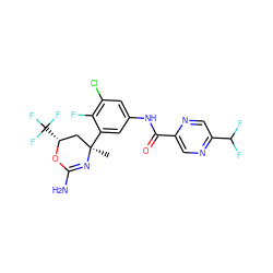 C[C@@]1(c2cc(NC(=O)c3cnc(C(F)F)cn3)cc(Cl)c2F)C[C@@H](C(F)(F)F)OC(N)=N1 ZINC000223554116