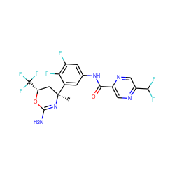 C[C@@]1(c2cc(NC(=O)c3cnc(C(F)F)cn3)cc(F)c2F)C[C@@H](C(F)(F)F)OC(N)=N1 ZINC000223557084