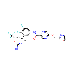 C[C@@]1(c2cc(NC(=O)c3cnc(OCc4ncco4)cn3)cc(F)c2F)C[C@@H](C(F)(F)F)OC(N)=N1 ZINC000223567444