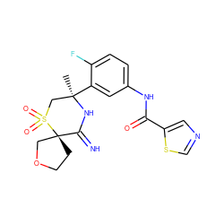 C[C@@]1(c2cc(NC(=O)c3cncs3)ccc2F)CS(=O)(=O)[C@]2(CCOC2)C(=N)N1 ZINC000147249750