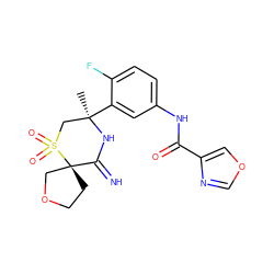 C[C@@]1(c2cc(NC(=O)c3cocn3)ccc2F)CS(=O)(=O)[C@]2(CCOC2)C(=N)N1 ZINC000147258208