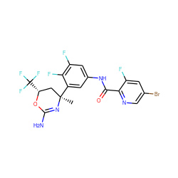 C[C@@]1(c2cc(NC(=O)c3ncc(Br)cc3F)cc(F)c2F)C[C@@H](C(F)(F)F)OC(N)=N1 ZINC000224460172