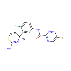 C[C@@]1(c2cc(NC(=O)c3ncc(Br)cn3)ccc2F)C=CSC(N)=N1 ZINC000147110843