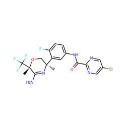 C[C@@]1(c2cc(NC(=O)c3ncc(Br)cn3)ccc2F)CO[C@@](C)(C(F)(F)F)C(N)=N1 ZINC000113657644