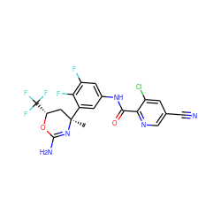 C[C@@]1(c2cc(NC(=O)c3ncc(C#N)cc3Cl)cc(F)c2F)C[C@@H](C(F)(F)F)OC(N)=N1 ZINC000221203321