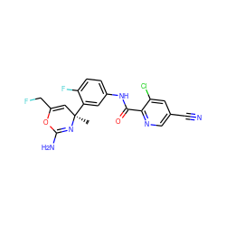 C[C@@]1(c2cc(NC(=O)c3ncc(C#N)cc3Cl)ccc2F)C=C(CF)OC(N)=N1 ZINC000147609326