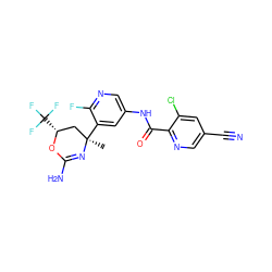 C[C@@]1(c2cc(NC(=O)c3ncc(C#N)cc3Cl)cnc2F)C[C@@H](C(F)(F)F)OC(N)=N1 ZINC000218661551