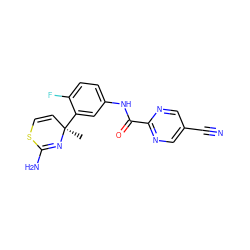 C[C@@]1(c2cc(NC(=O)c3ncc(C#N)cn3)ccc2F)C=CSC(N)=N1 ZINC000147054866