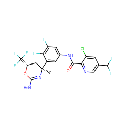 C[C@@]1(c2cc(NC(=O)c3ncc(C(F)F)cc3Cl)cc(F)c2F)C[C@@H](C(F)(F)F)OC(N)=N1 ZINC000223546083