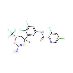 C[C@@]1(c2cc(NC(=O)c3ncc(Cl)cc3F)cc(F)c2F)C[C@@H](C(F)(F)F)OC(N)=N1 ZINC000223575957