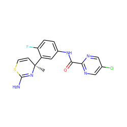 C[C@@]1(c2cc(NC(=O)c3ncc(Cl)cn3)ccc2F)C=CSC(N)=N1 ZINC000147122696