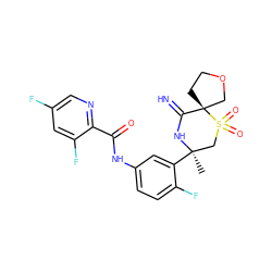 C[C@@]1(c2cc(NC(=O)c3ncc(F)cc3F)ccc2F)CS(=O)(=O)[C@]2(CCOC2)C(=N)N1 ZINC000147260936