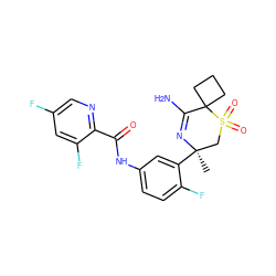 C[C@@]1(c2cc(NC(=O)c3ncc(F)cc3F)ccc2F)CS(=O)(=O)C2(CCC2)C(N)=N1 ZINC000207719419