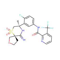 C[C@@]1(c2cc(NC(=O)c3ncccc3C(F)(F)F)ccc2F)CS(=O)(=O)[C@]2(CCOC2)C(=N)N1 ZINC000147259110