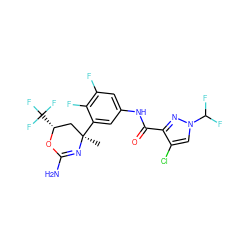 C[C@@]1(c2cc(NC(=O)c3nn(C(F)F)cc3Cl)cc(F)c2F)C[C@@H](C(F)(F)F)OC(N)=N1 ZINC000223525799