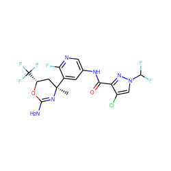 C[C@@]1(c2cc(NC(=O)c3nn(C(F)F)cc3Cl)cnc2F)C[C@@H](C(F)(F)F)OC(N)=N1 ZINC000221175554