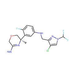 C[C@@]1(c2cc(NCc3nn(C(F)F)cc3Cl)ccc2F)COCC(N)=N1 ZINC000143094788