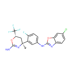 C[C@@]1(c2cc(Nc3nc4ccc(Cl)cc4o3)ccc2F)C[C@@H](C(F)(F)F)OC(N)=N1 ZINC000218660391