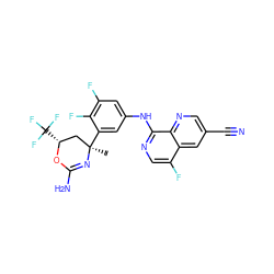 C[C@@]1(c2cc(Nc3ncc(F)c4cc(C#N)cnc34)cc(F)c2F)C[C@@H](C(F)(F)F)OC(N)=N1 ZINC000218674873