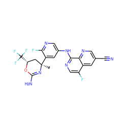 C[C@@]1(c2cc(Nc3ncc(F)c4cc(C#N)cnc34)cnc2F)C[C@@H](C(F)(F)F)OC(N)=N1 ZINC000218661648