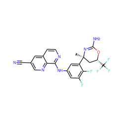 C[C@@]1(c2cc(Nc3nccc4cc(C#N)cnc34)cc(F)c2F)C[C@@H](C(F)(F)F)OC(N)=N1 ZINC000223534697