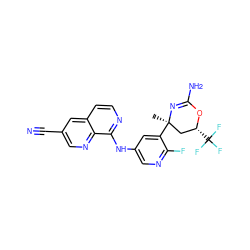 C[C@@]1(c2cc(Nc3nccc4cc(C#N)cnc34)cnc2F)C[C@@H](C(F)(F)F)OC(N)=N1 ZINC000221043732