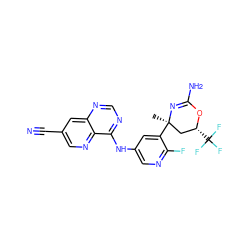 C[C@@]1(c2cc(Nc3ncnc4cc(C#N)cnc34)cnc2F)C[C@@H](C(F)(F)F)OC(N)=N1 ZINC000221043824