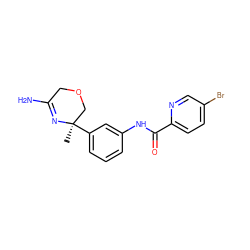 C[C@@]1(c2cccc(NC(=O)c3ccc(Br)cn3)c2)COCC(N)=N1 ZINC000113657297