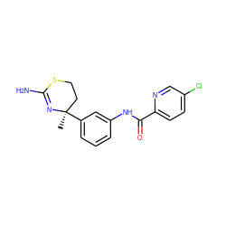 C[C@@]1(c2cccc(NC(=O)c3ccc(Cl)cn3)c2)CCSC(N)=N1 ZINC000169686899