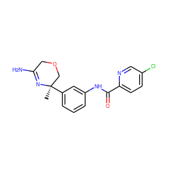 C[C@@]1(c2cccc(NC(=O)c3ccc(Cl)cn3)c2)COCC(N)=N1 ZINC000068248417