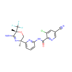 C[C@@]1(c2cccc(NC(=O)c3ncc(C#N)cc3Cl)n2)CO[C@@](C)(C(F)(F)F)C(N)=N1 ZINC000167689877