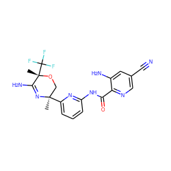 C[C@@]1(c2cccc(NC(=O)c3ncc(C#N)cc3N)n2)CO[C@@](C)(C(F)(F)F)C(N)=N1 ZINC000167505361