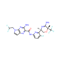 C[C@@]1(c2nc(NC(=O)c3nc4ccn(CC(F)F)c4nc3N)ccc2F)CO[C@@](C)(C(F)(F)F)C(N)=N1 ZINC000167633382