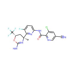 C[C@@]1(c2nc(NC(=O)c3ncc(C#N)cc3Cl)ccc2F)C[C@@H](C(F)(F)F)OC(N)=N1 ZINC000221097835