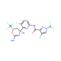 C[C@@]1(c2nc(NC(=O)c3nn(C(F)F)cc3Cl)ccc2F)C[C@@H](C(F)(F)F)OC(N)=N1 ZINC000220553530