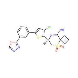 C[C@@]1(c2sc(-c3cccc(-c4nnco4)c3)cc2Cl)CS(=O)(=O)C2(CCC2)C(N)=N1 ZINC000217750479