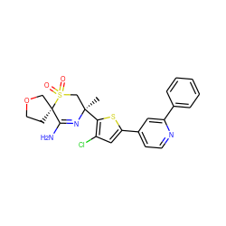 C[C@@]1(c2sc(-c3ccnc(-c4ccccc4)c3)cc2Cl)CS(=O)(=O)[C@@]2(CCOC2)C(N)=N1 ZINC000217749885