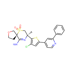 C[C@@]1(c2sc(-c3ccnc(-c4ccccc4)c3)cc2Cl)CS(=O)(=O)[C@]2(CCOC2)C(N)=N1 ZINC000217752583