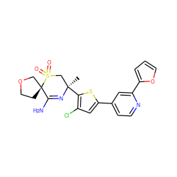 C[C@@]1(c2sc(-c3ccnc(-c4ccco4)c3)cc2Cl)CS(=O)(=O)[C@]2(CCOC2)C(N)=N1 ZINC000217752516