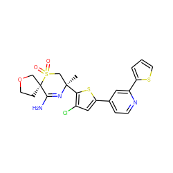 C[C@@]1(c2sc(-c3ccnc(-c4cccs4)c3)cc2Cl)CS(=O)(=O)[C@@]2(CCOC2)C(N)=N1 ZINC000207738383