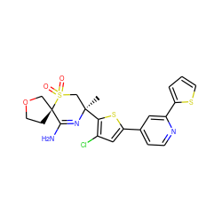 C[C@@]1(c2sc(-c3ccnc(-c4cccs4)c3)cc2Cl)CS(=O)(=O)[C@]2(CCOC2)C(N)=N1 ZINC000207738421