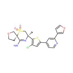 C[C@@]1(c2sc(-c3ccnc(-c4ccoc4)c3)cc2Cl)CS(=O)(=O)[C@@]2(CCOC2)C(N)=N1 ZINC000207741600