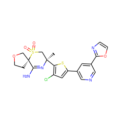 C[C@@]1(c2sc(-c3cncc(-c4ncco4)c3)cc2Cl)CS(=O)(=O)[C@@]2(CCOC2)C(N)=N1 ZINC000207738283