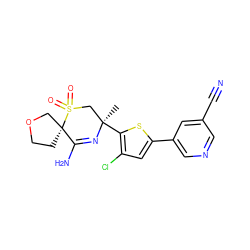 C[C@@]1(c2sc(-c3cncc(C#N)c3)cc2Cl)CS(=O)(=O)[C@@]2(CCOC2)C(N)=N1 ZINC000207738073