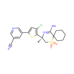 C[C@@]1(c2sc(-c3cncc(C#N)c3)cc2Cl)CS(=O)(=O)C2(CCCCC2)C(N)=N1 ZINC000217743723