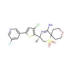 C[C@@]1(c2sc(-c3cncc(F)c3)cc2Cl)CS(=O)(=O)C2(CCOCC2)C(N)=N1 ZINC000217744185