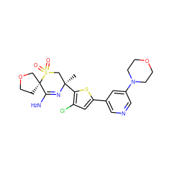 C[C@@]1(c2sc(-c3cncc(N4CCOCC4)c3)cc2Cl)CS(=O)(=O)[C@@]2(CCOC2)C(N)=N1 ZINC000207741497