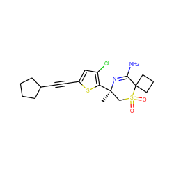 C[C@@]1(c2sc(C#CC3CCCC3)cc2Cl)CS(=O)(=O)C2(CCC2)C(N)=N1 ZINC000207747048