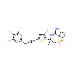 C[C@@]1(c2sc(C#CCc3cc(F)c(F)c(F)c3)cc2Cl)CS(=O)(=O)C2(CCC2)C(N)=N1 ZINC000207747235